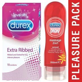 Pleasure Pack (Durex Sensual 200ml, Extra Ribbed - 10 Pieces)