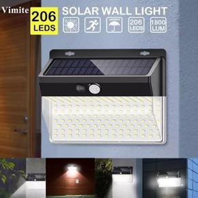 Vimite 2PCS 206 LED Solar Wall Lights Outdoor Waterproof Lighting Motion Sensor Street Light 3 Modes Garden Lamp for House Yard Stairs Garage Fence Gate
