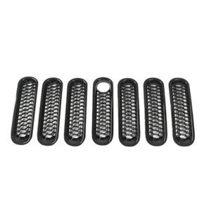 Front Grill Mesh Inserts Kit Honeycomb Clip-in Grille Guard Mesh Grille with Lock Hole for Jeep Wrangler JK 2007-2017