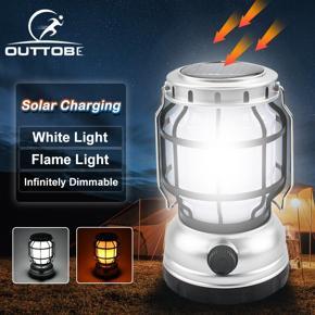 Outtobe Camping Lights LED Solar Light USB Rechargeable Lanterns Infinitely Dimmable Light Retro Flame Light Portable Hanging Lamp Waterproof Tent Bulb Emergency Lighting for Power Failure Outages BBQ