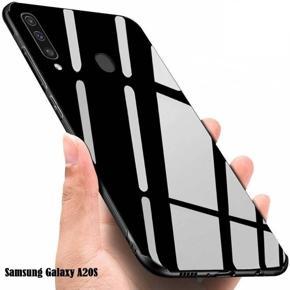 Samsung Galaxy A20S Luxury Shockproof TPU Bumper Back Glass Back Cover Glass Case