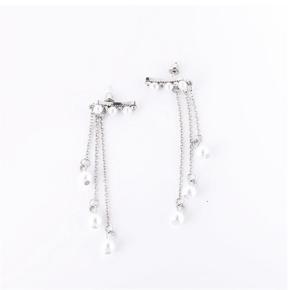 S925 Korean Style Ear Chain String Pearl Dangle Earrings Long Tassels Earrings
