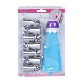 Cake Decoration Stainless Steel Nozzle Set With Piping Bag  - 7 Pieces