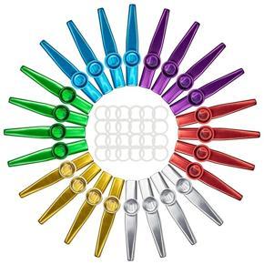 24-Pack Metal Kazoos with 24 Pcs Kazoo Flute Diaphragms 6 Colors,Good Companion for Ukulele, Violin, Guitar, Piano