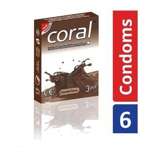 Coral Chocolate Flavours Lubricated Condoms - 6 PCS **(2 Packet)**