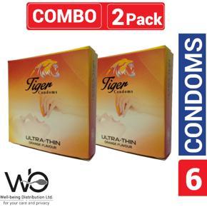 Tiger - Ultra Thin Orange Flavour Condom - Combo Pack - 2 Pack - 3x2=6pcs