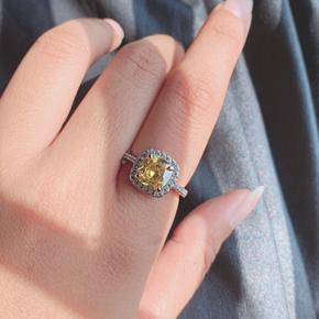 Cushion Cut Halo Engagement Zirconia Yellow Stone Ring