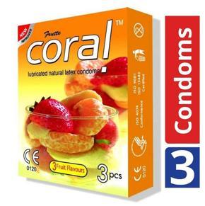 Coral Natural 3 Fruits Flavours Lubricated Condoms - 9 PCS _(3 Packet)_