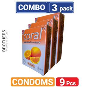 Coral Orange Natural Latex Condoms - Combo Pack -3x3=9Pcs