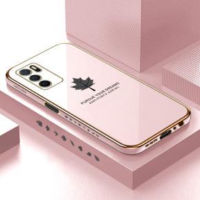 Hontinga for OPPO A16 Case Luxury 6D Plating Maple Leaf Side Pattern Soft Back Cover Silicone Square Frame Shiny Bling Phone Cover