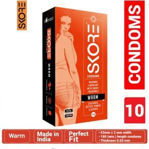 Skore Warm Condom - Warming Lubricant with Smoky Fragrance - Large Single Pack - 10x1=10pcs Condoms