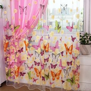 Butterfly Printed Tulle Voile Home Door Window Balcony Curtains for Living Room