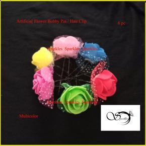 Multicolor Artificial Flower Rose Bobby Clips / Hair Clip / Bridal Clip 6 pc Set