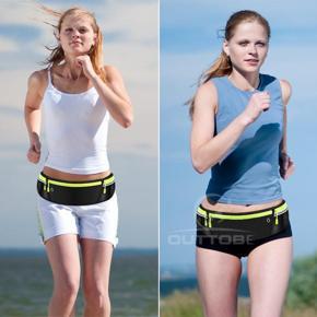 Outtobe Sports Running Belt Waist Bag Outdoor Dual Pouch Sweat-proof Reflective Waist Pack Fitness Workout Belt Adjustable Running Pouch Belt with zipper for Jogging Gym Marathon