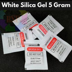 White Silica Gel 5 Gram 100pcs. White Silica Gel Double Color Eye Mark Packet Design. High Quality Composite Paper's Packet. Top Quality White Silica Gel.