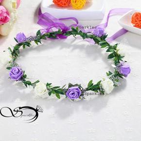 Artificial Flower crown for girls and womens Purple & White Color-1 pc