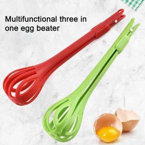 1 Pc - Multi Use Egg Whisk, 3 In 1 Egg Beater Kitchen Tongs Egg Separator, Spaghetti Noodle Food Clip with Lock Button, Food Mixer Holder for Cooking, Mixing, Barbecue - Random Colors
