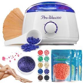 Wax Warmer (Heater) Hair Removal Kit with 100g Hard Wax Beans (Beads) and Wooden Spatulas (25 Pcs)