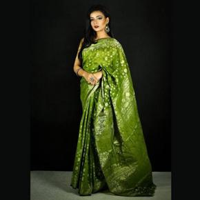 Green Half Silk Jamdani Saree for Women