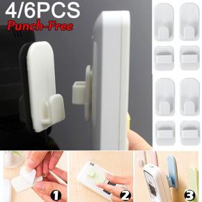 DASI 2PCS Creative Plastic Wall Punch Free Hooks Wall Storage Strong Hanger Holder Free NailsSelf Adhesive Remote Control Wall Hanging Hook