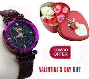 Valentines Sweet Love Heart Gift Box & Magnet Watch Combo Supper Gift - Chocolate Box For Gift