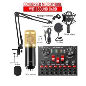 Condenser Microphone BM-800 Studio Package With V8S Bluetooth Live Sound Card Studio Microphone BM800 Microphone Studio Light Music Recording Guitar Singer Youtuber Neewer NW Samson C01 Boya M1 Fifine