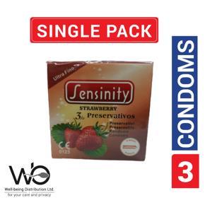 Sensinity Ultra Fine Ribbed & Dotted Strawberry Flavor Condom - Single Pack - 3x1=3pcs