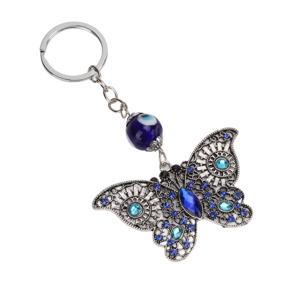 Himeng La 5Pcs Rhinestone Keychain Handcrafted Exquisite Beautiful Shiny Butterfly Shape Evil Eye Decoration