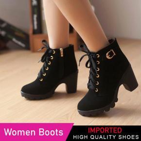 Womens Boots Shoes Heels WBS-B3 Black Fashionable Pump Boots Shoes With Chain And Ankle Belt Comfortable Dress For Girls Ladies Shoes Korean Design Women Boots
