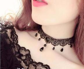 Trendy Vintage Lace Black Choker Statement Necklace Collarbone Chain Multilayer Lace Necklace Tassel Black Crystal Pendant Necklace for Women Hollow Lace Necklace Chain Jewelry for Women and Girls - F