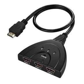 1080p Switch HDMI Switch 3 in 1 out Port  Power-saving HD Converter with Line - black