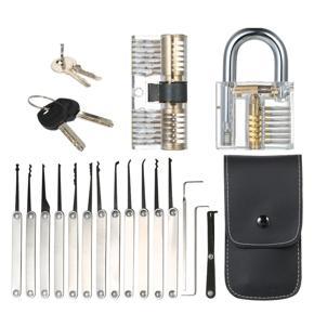 15pcs Lock Picking Set Kit Tool with Two Transparent Practice Training Padlock Lock for Locksmith Beginners and Professional