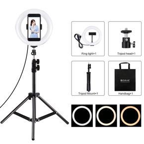 PULUZ 7.9 inch 20cm Light+ 1.1m Tripod Mount USB 3 Modes Dimmable Dual Color Temperature LED Curved Light Ring Vlogging Selfie Photography Video Lights with Phone Clamp(Black)