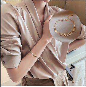 Pearl Pendant Leaf Chain Golden Bracelets for Girls Simple Stylish New Collection Charm Jewelry - Trendy Bracelets for Girls Stylish -Bracelet for Women Simple Fashion