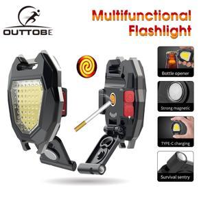 Outtobe Keychain Light Mini LED F lashlight Portable Multi-function COB Floodlight Outdoor USB Rechargeable Keychain Light 6 Mode Strong Magnet Work Light Repair Work Outdoor Camping Light