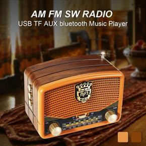 Portable Retro Radio bluetooth FM AM SW AUX USB TF Card MP3 Player Rechargeable - Coffee