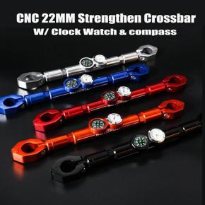 MOTOWOLF CNC 7/8" Motorcycle Balance Cross Bar Rod Handlebar Hand Lever W/ Clock Compass Red -