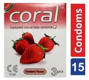 Coral Strawberry Extra Performance Condoms 1 Pack - 3 Pcs