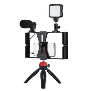 PULUZ 4 in 1 Vlogging Live Broadcast LED Selfie Fill Light Smartphone Video Rig Kits with Microphone + Tripod Mount + Cold Shoe Tripod Head for iPhone, Galaxy, Huawei, Xiaomi, HTC, LG, Google, and Oth