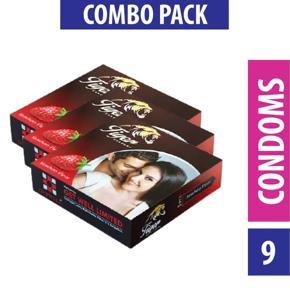 Tiger - Dotted Condoms Strawberry Flavour - Combo Pack - 3 Packs - 3x3=9pcs