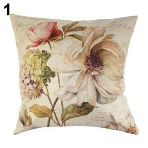 Vintage Linen Flower Print Throw Cushion Case Home Decoration Pillow Case Cover