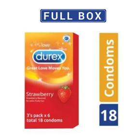 Durex Strawberry Condom Full BOX - (3s Pack x 6) 18pcs {global]