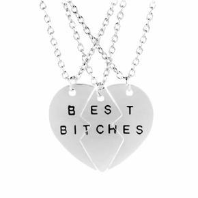 3Pcs/Set Best Bitches Letter Broken Heart Pendant Necklace Friends Jewelry Gift