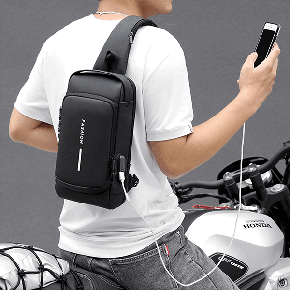 USB Charging Men Multifunction PU Chest Bag Sport Sling Bag Male Anti-theft Chest Bag with Password Lock with Adjustable Shoulder