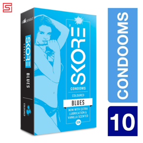 Skore Blues Raised Extra Time Pleasures Condoms - 10pcs