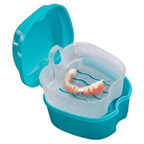 ARELENE 2X Blue Denture Case, Denture Cup with Strainer, Denture Bath False Teeth Storage Box with Basket Net Container Holder