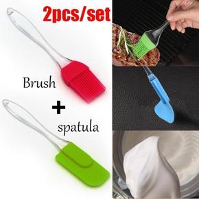 Pack of 2- Silicone Brush and Spatula- BBQ Oil Brush and Spatula set- Transparent Acrylic Silicone Spatula and Brush Set- Oil Basting and Cooking