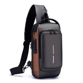 Anti-theft Travel Bag Male USB Charging Chest Bag Pack Multifunction Patent Leather Chest Bag Men Waterproof Men Crossbody Bag