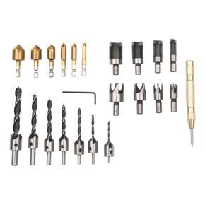 GMTOP 8Pcs Woodworking Chamfer Drilling Tool Wood Plug Cutter Drill Bit Set with 3/8in Round Shank for Wood Drilling or Woodworking Chamfer