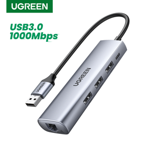 UGREEN USB 3.0 Ethernet Adapter Hub with RJ45 10/100/1000 Gigabit Ethernet Converter LAN Wired Network Adapter 3 Ports USB 3.0 Hub for MacBook, iMac, Surface Pro, Chromebook, PC